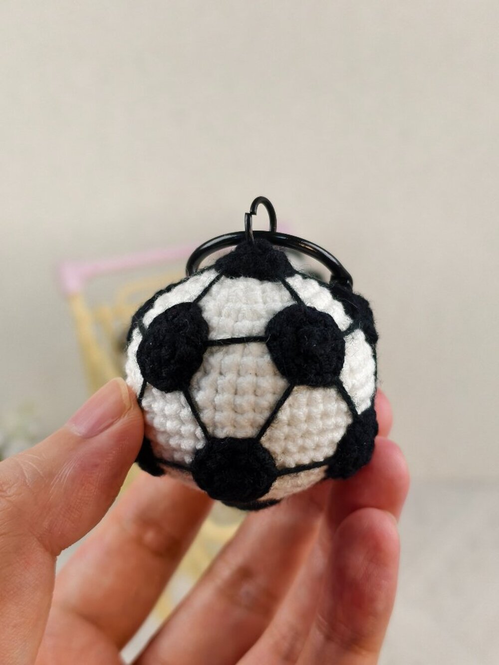 Handmade Amigurumi Crochet Soccer Keychain and Bag Charm with a Bell